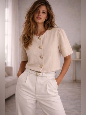 ST. JOHN | Silk / Wool Cropped Knit Blazer Top